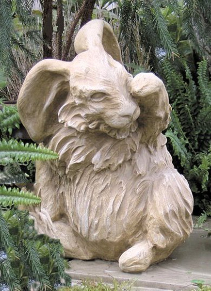 Wildlife Bunny Statue - Angora Rabbit Sitting Cement Sculpture